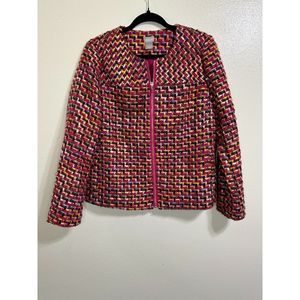 Chico's Women's Front Zip Multicolored Woven Career Jacket Size 1, Medium